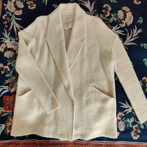 Cynthia Rowley S Wool Blend Oversized Boucle Jacket Cardigan in Ivory White